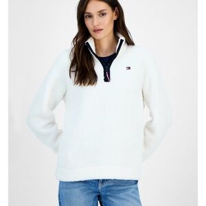 NWT Tommy Hilfiger Quarter-Zip Faux-Sherpa Jacket Color: Soft Ivory